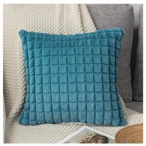 NWT TWO 2 Pillow CASES ONLY Aqua Furry Fuzzy 17x17" Square Cases 4 Throw Pillows